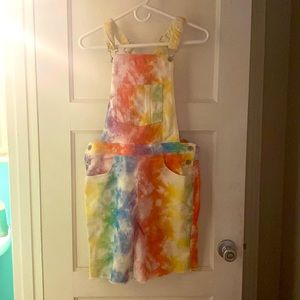 rainbow tie dye overalls